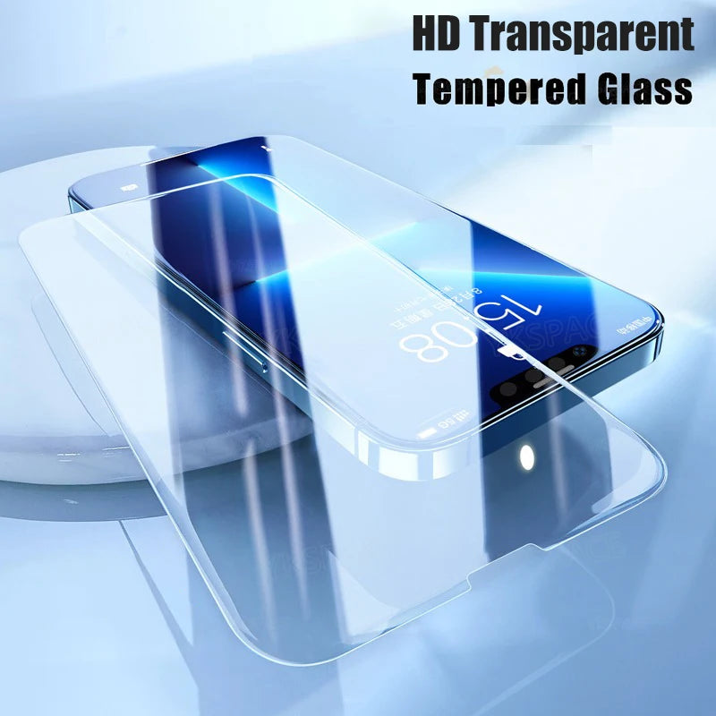 The YKSPACE 2Pcs Anti Blue-Ray Tempered Glass Screen Protector is shown on a smartphone with a blue screen, offering anti blue-ray protection. HD Transparent Tempered Glass is displayed in the top right corner.