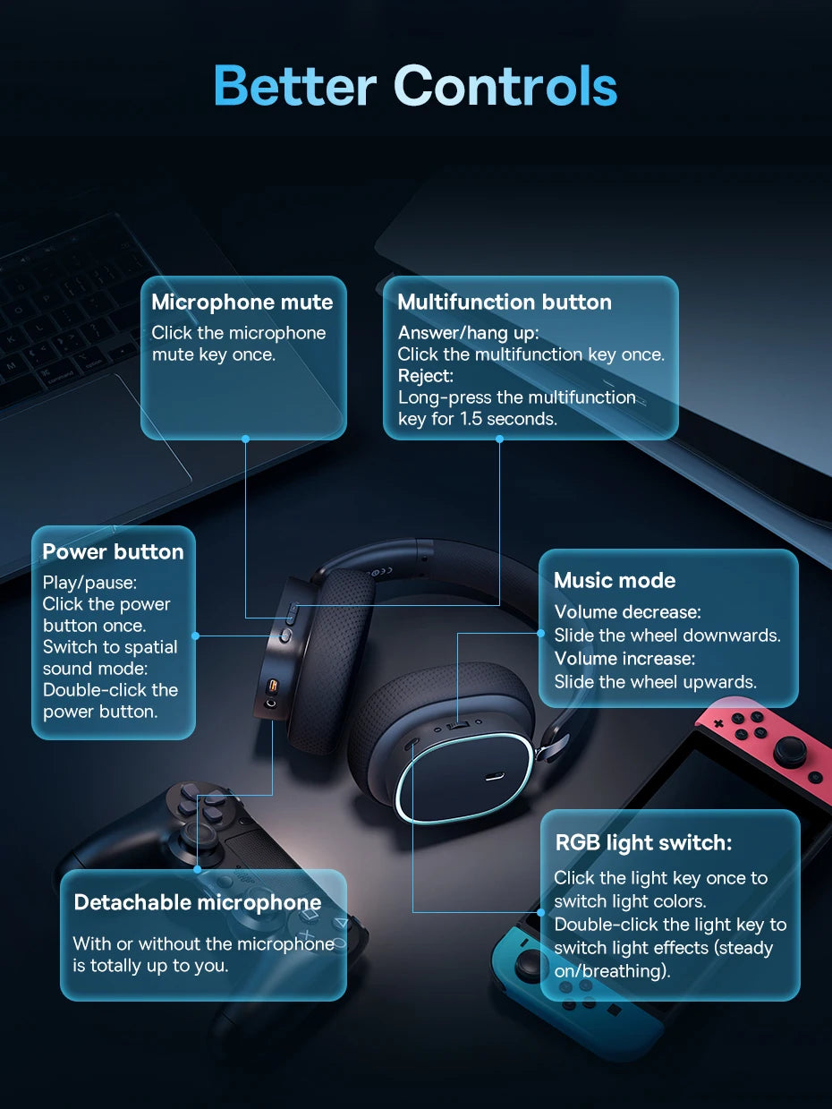 Baseus GH02 Gaming Wireless Headphones with 40-Hour Playtime