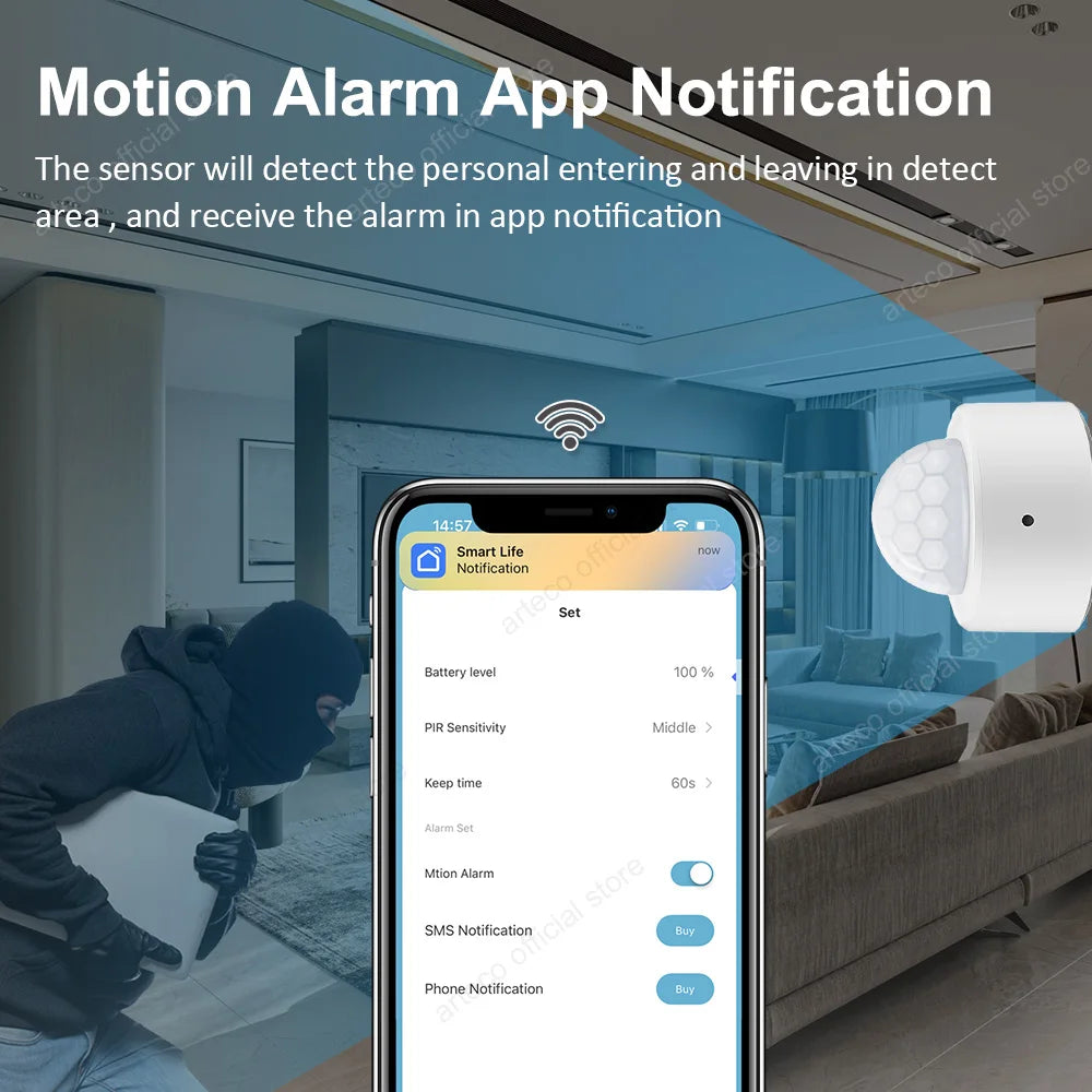 NoEnName Zigbee Mini PIR Motion Sensor - Smart Alerts Enabled