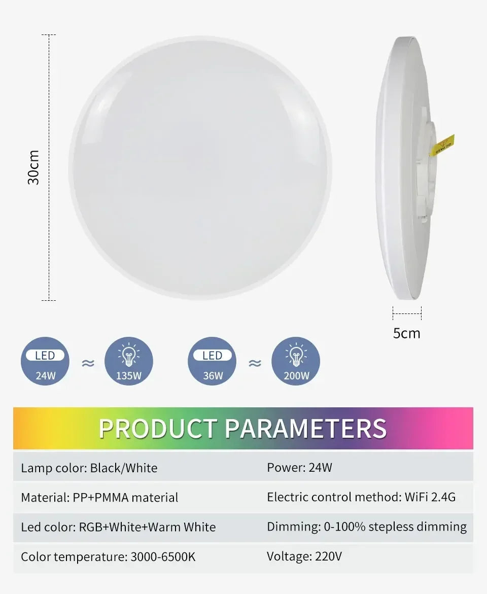 Tuya WiFi LED-taklampe - dimbar RGB smart belysning
