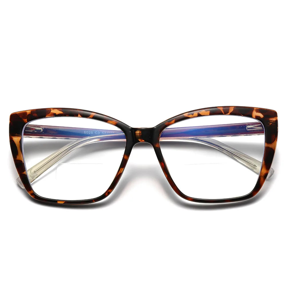 AABV Womens Cat Eye Bifocal Reading Glasses offer a chic tortoiseshell pattern with clear lenses for computer prescription use. This stylish, wide design provides enhanced comfort, blending fashion and function seamlessly.
