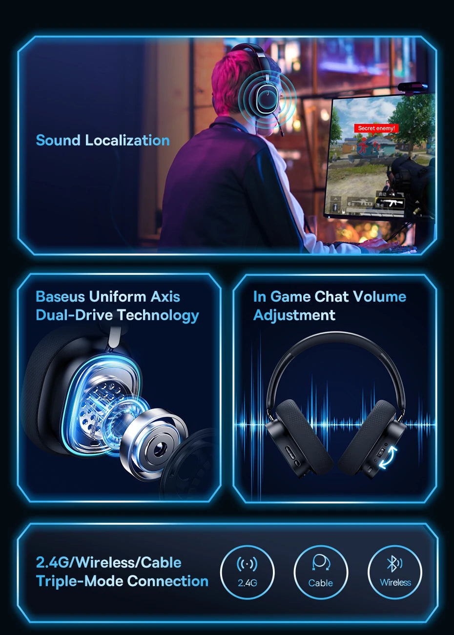 Baseus GH02 Gaming Wireless Headphones with 40-Hour Playtime