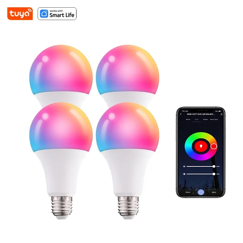 Tuya Smart LED-pære E27 - Bluetooth RGB-lampe for stemningsfull belysning
