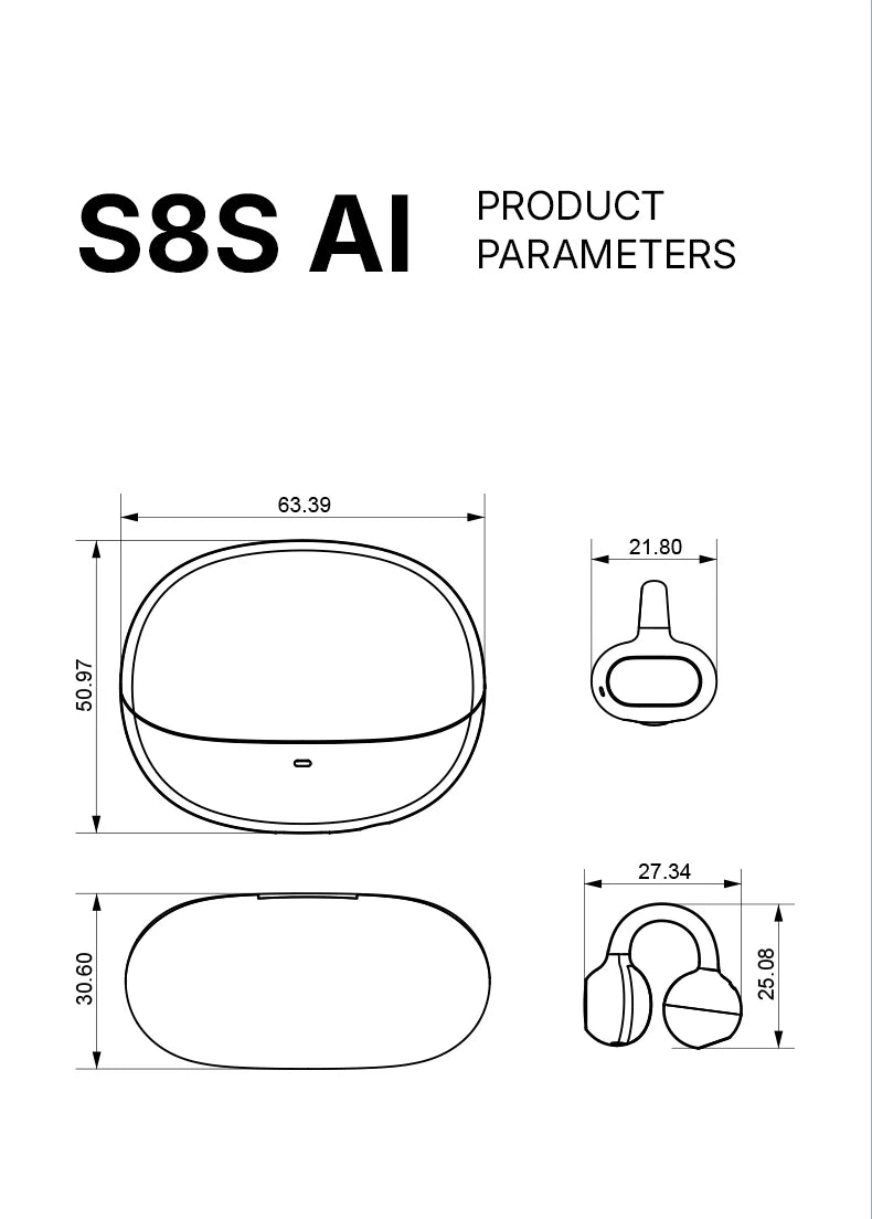 Sanag S8S Bluetooth 5.4 Ear Clip-øretelefoner - vanntette og støyreduserende