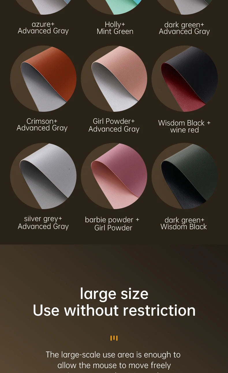 Image showcasing Xummen Large Mouse Pads color options: azure/advanced gray and holly/mint green. This Waterproof PU Gaming Desk Mat has a Non-Slip Base and offers unrestricted use in its large size.