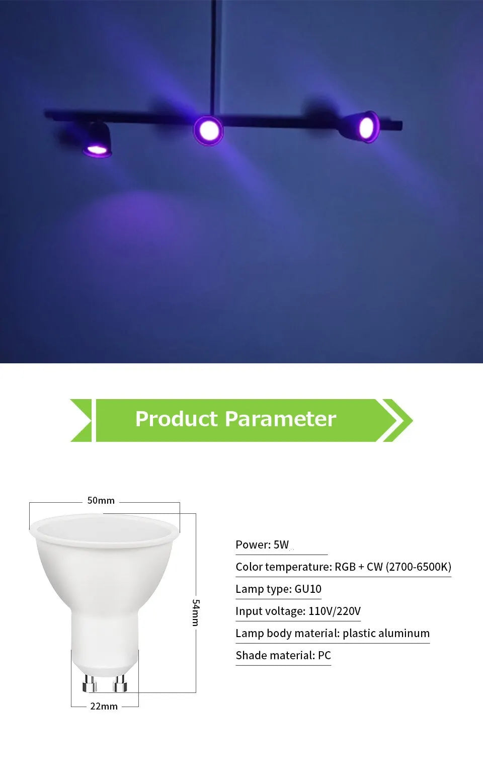 Ammtoo GU10 Smart Light Bulb - Bluetooth RGB LED Control