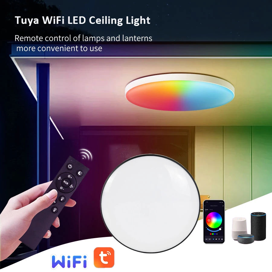 Tuya WiFi LED-taklampe - dimbar RGB smart belysning