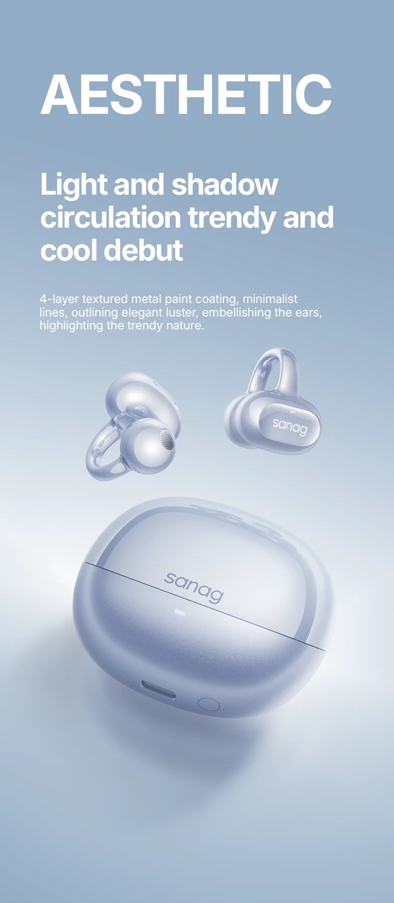 Sanag S8S Bluetooth 5.4 Ear Clip-øretelefoner - vanntette og støyreduserende