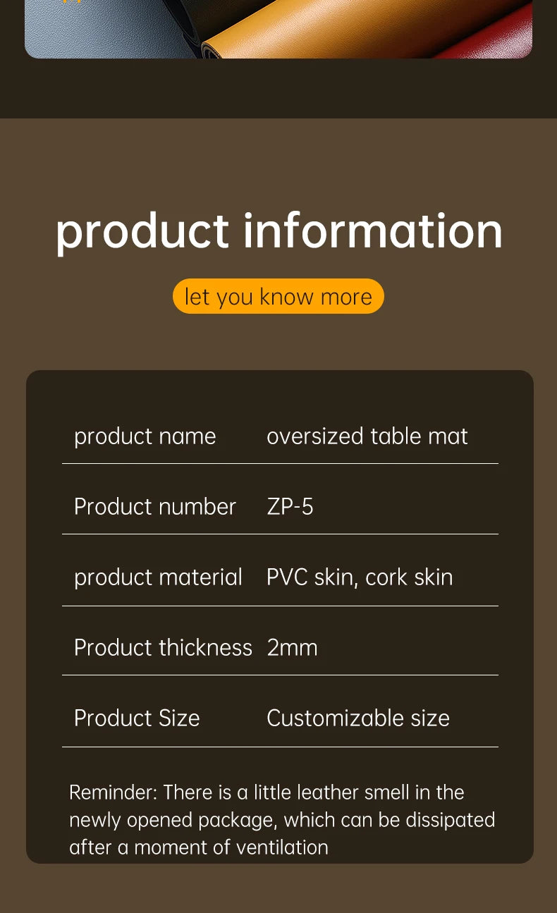 Introducing the Xummen Large Mouse Pad—product number ZP-5. Made from PVC and cork skin with a 2mm thickness, its available in customizable sizes. The non-slip base makes it ideal as a waterproof PU gaming desk mat, and new packages may have a leather scent.