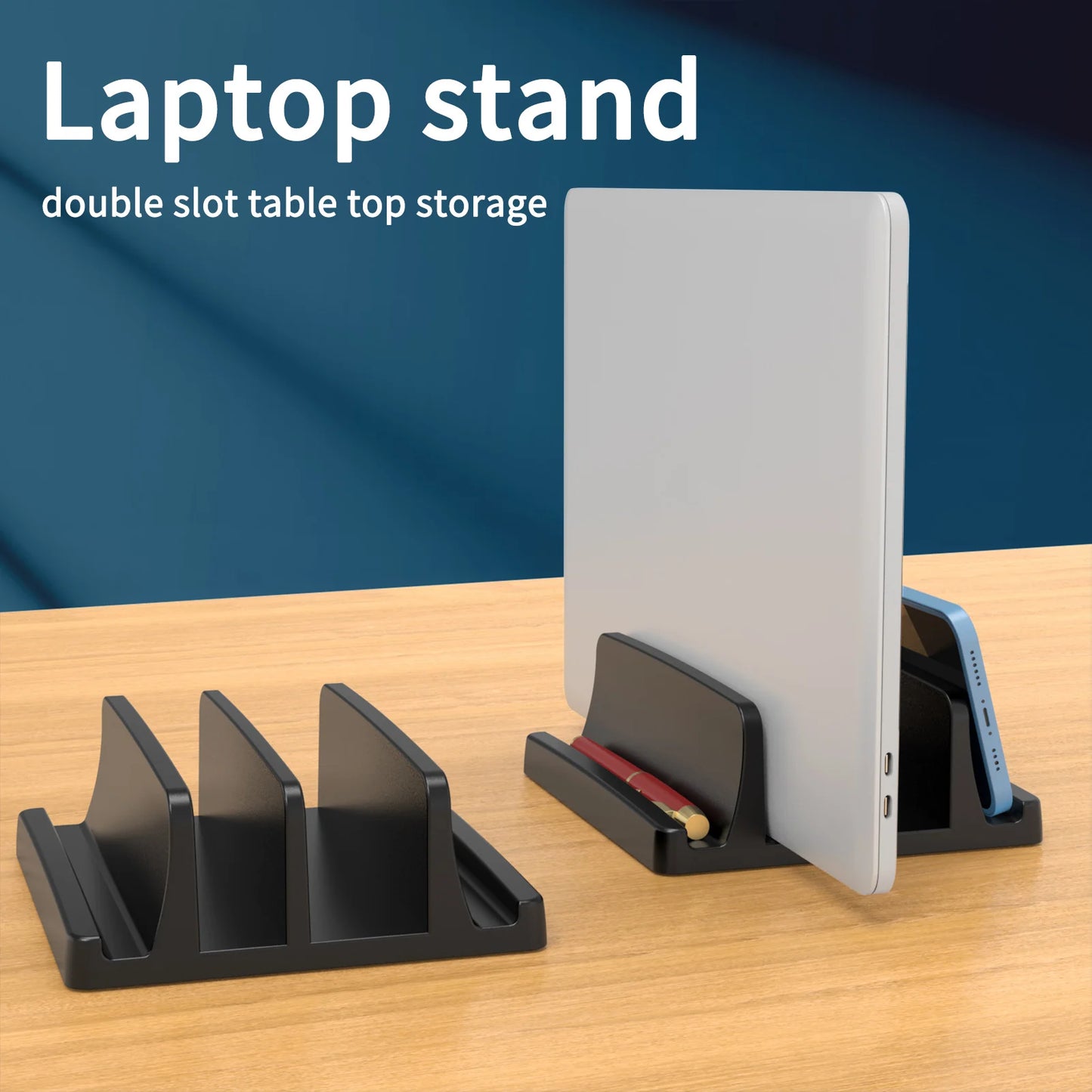 Universal Vertical Laptop Stand - 3 Slot Desk Organizer