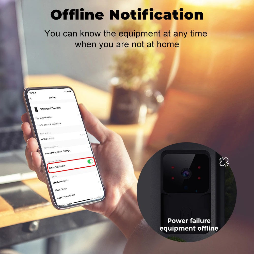 ONENUO WiFi-videodørklokke - HD-kamera med nattesyn