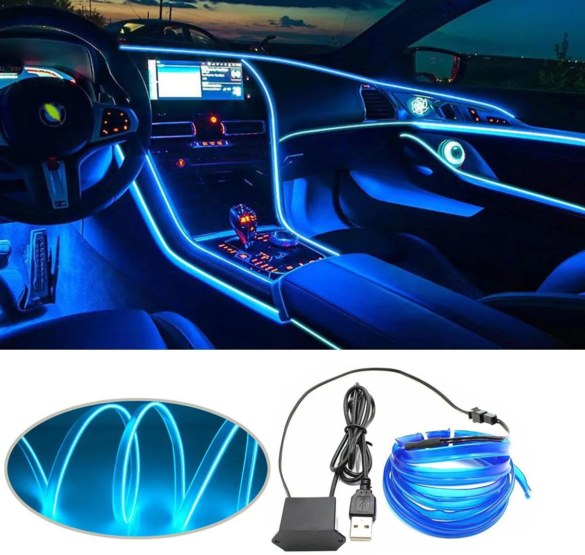 5M LED Car Interior Light USB Ambient Neon Strip EL