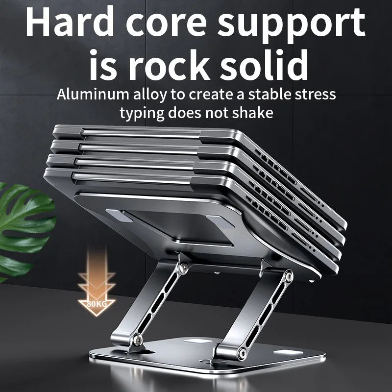 Introducing the Adjustable Aluminum Laptop Stand, an ergonomic portable holder with solid construction. This durable stand supports heavy loads with its sleek, adjustable design for rock-solid stability.