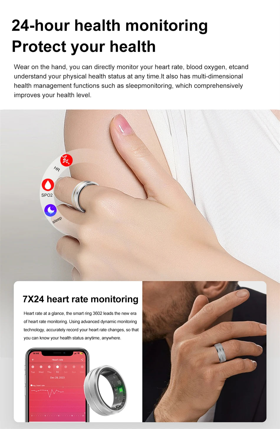 ChiBear 5ATM Waterproof Smart Ring - Track Health Effortlessly