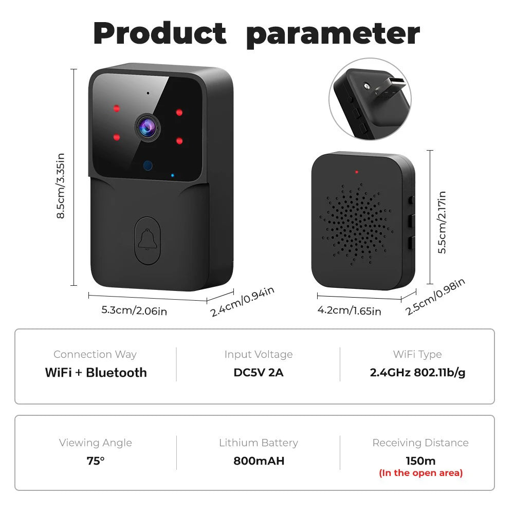 ONENUO WiFi-videodørklokke - HD-kamera med nattesyn