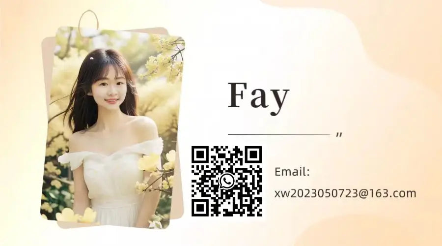 A woman in a white dress smiles among yellow flowers, enjoying the JNUO H13 HEPA Air Purifier for Smoke and Aromatherapys advanced filtration. The background displays Fay, a QR code, and an email: xw2023050723@163.com. The design features soft, warm colors.