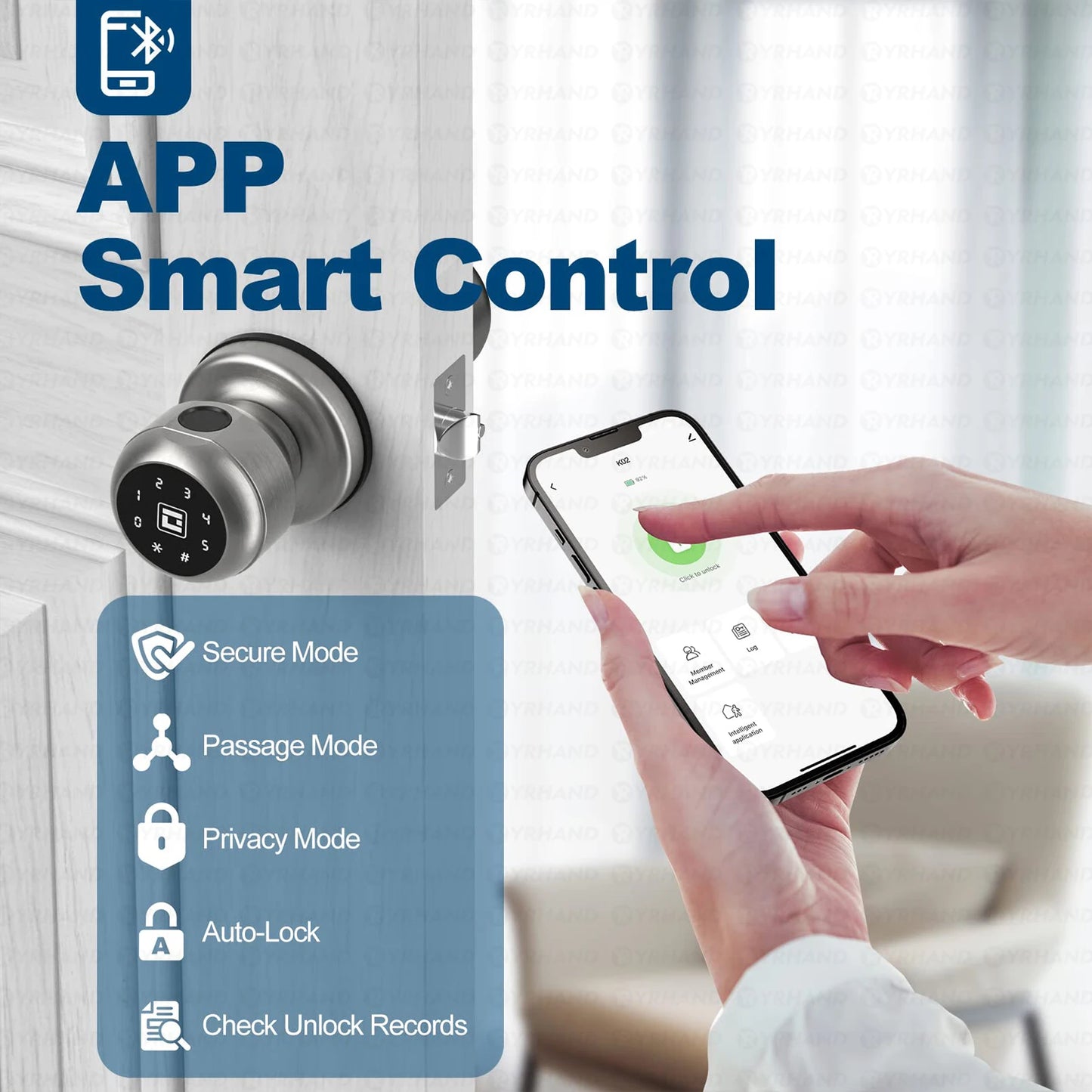 YRHAND Bluetooth Smart Lock - Easy Install Biometric Access