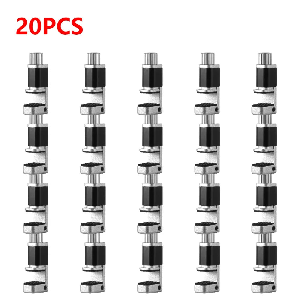 20 camshaft locking pins are shown in four vertical rows on a white background, each with a metallic body and black plastic section. 20PCS is in red at the top left corner, akin to MOJOYCE Adjustable Alloy Clamp for Secure Mobile Repairs.