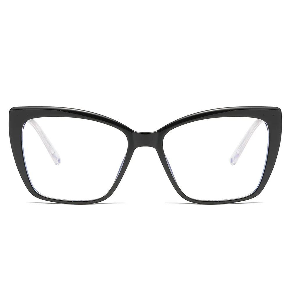 The AABV Womens Cat Eye Bifocal Reading Glasses offer a retro look with black frames and clear lenses, featuring thick tapered edges for a chic style, ideal for computer readers or bifocal reading needs.