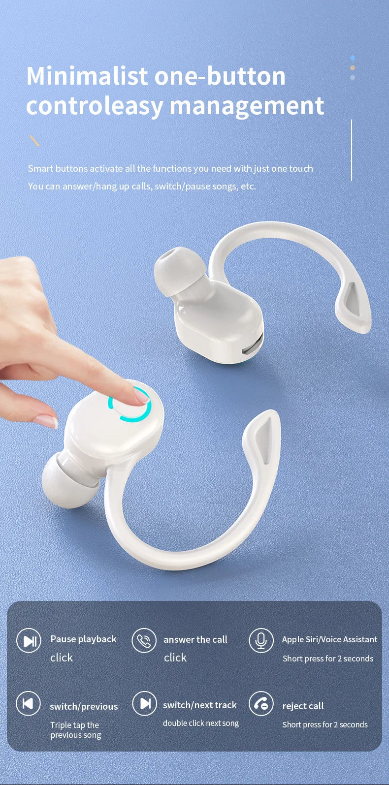 VIKEFON Bluetooth 5.2 Headset - Sport Ear Hook Design