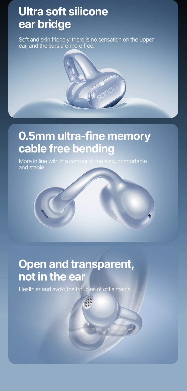 Sanag S8S Bluetooth 5.4 Ear Clip-øretelefoner - vanntette og støyreduserende