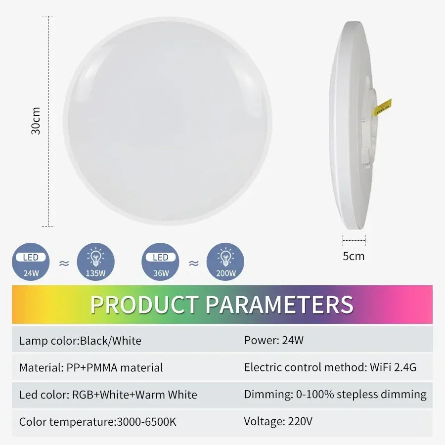 Tuya WiFi LED-taklampe - dimbar RGB smart belysning