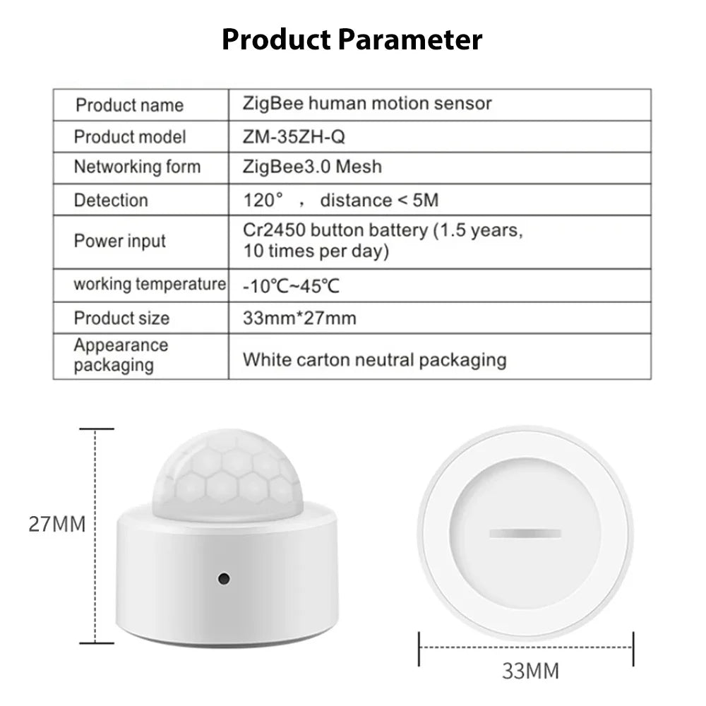 NoEnName Zigbee Mini PIR Motion Sensor - Smart Alerts Enabled