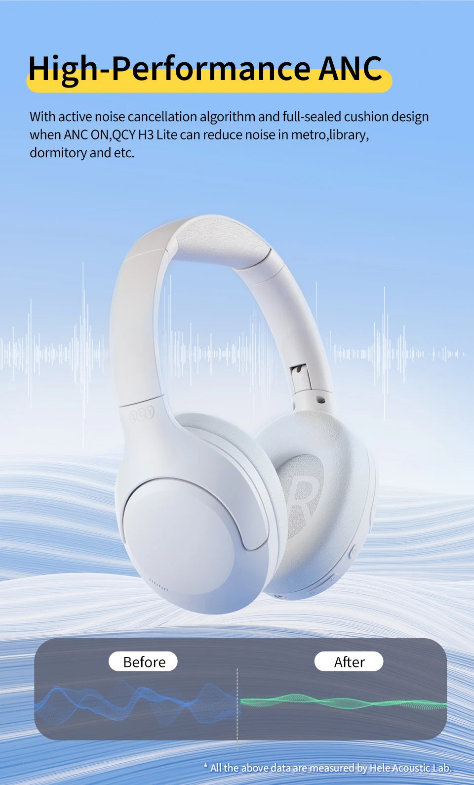 QCY H3 Lite ANC Wireless Headphones with 60-Hour Battery