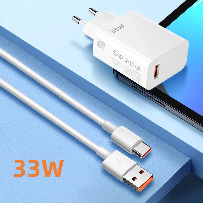 33W USB Charger Fast Charge Adapter With Type C Cable