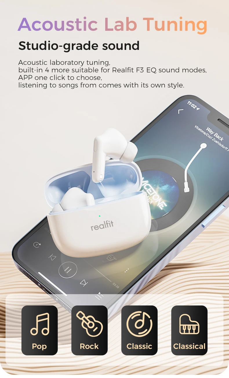 Realfit F3 ANC Bluetooth Earphones with HiFi Stereo Sound