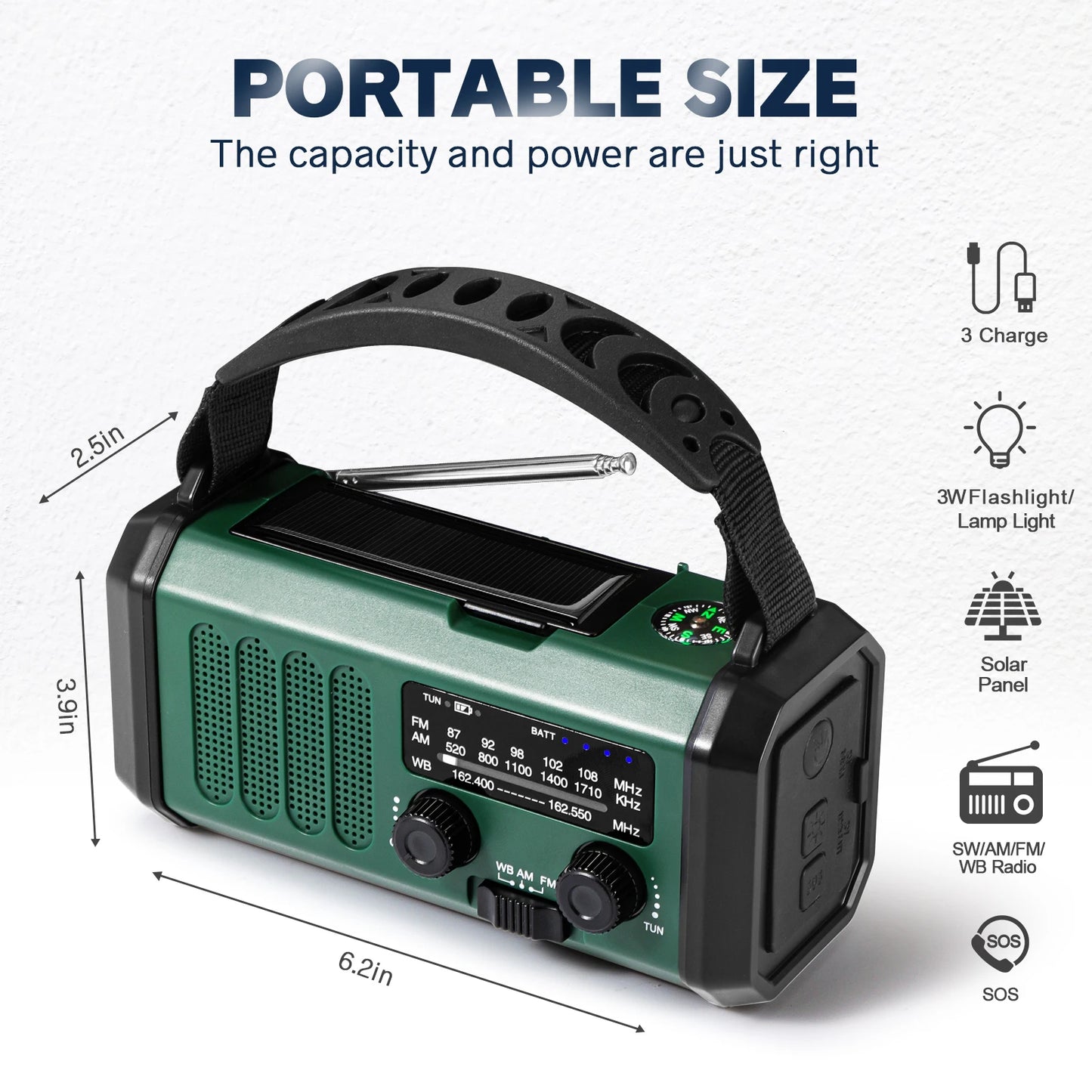 Woopker E30 Emergency Radio with Solar & Hand Crank Power