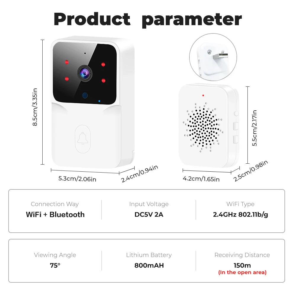 ONENUO WiFi-videodørklokke - HD-kamera med nattesyn