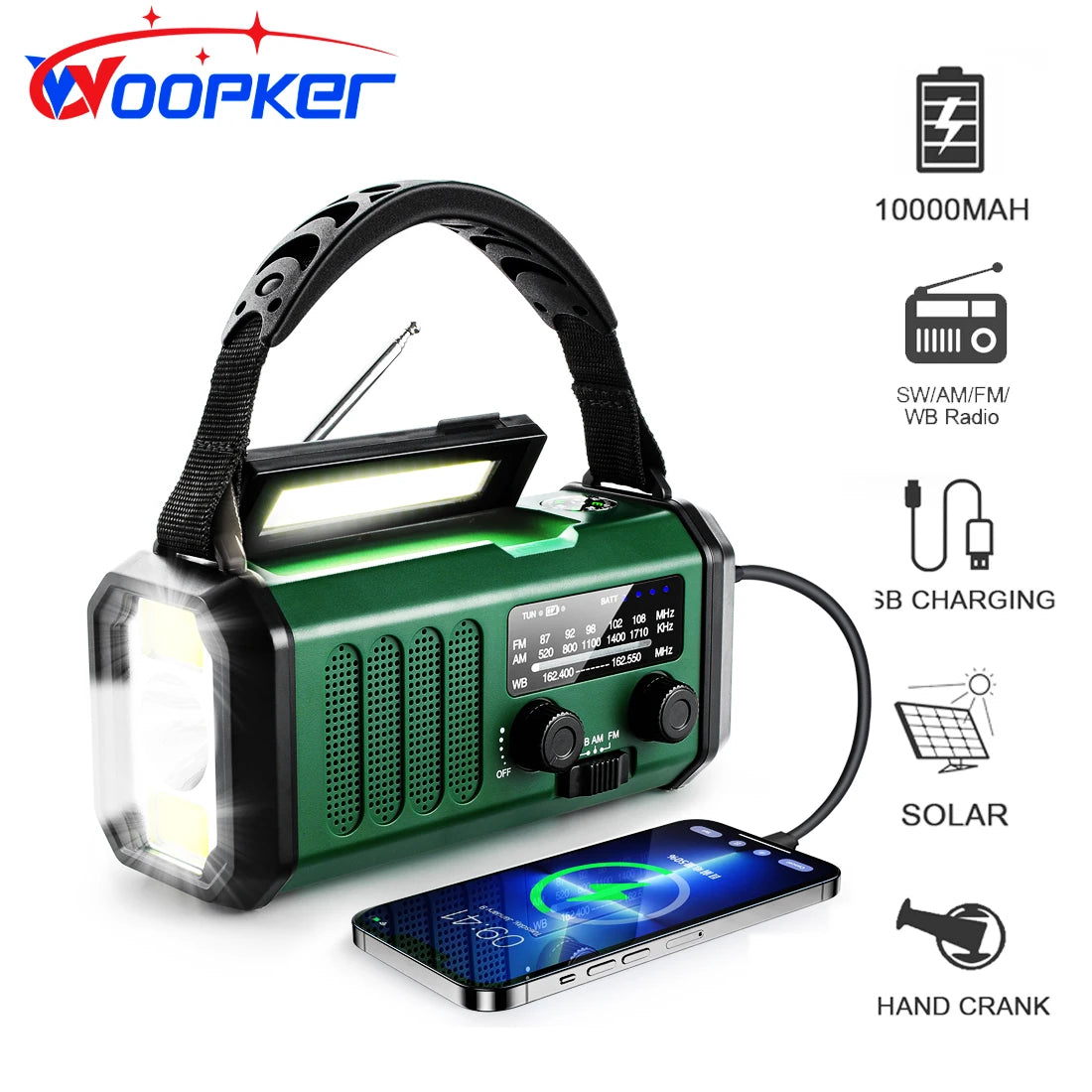Woopker E30 Emergency Radio with Solar & Hand Crank Power