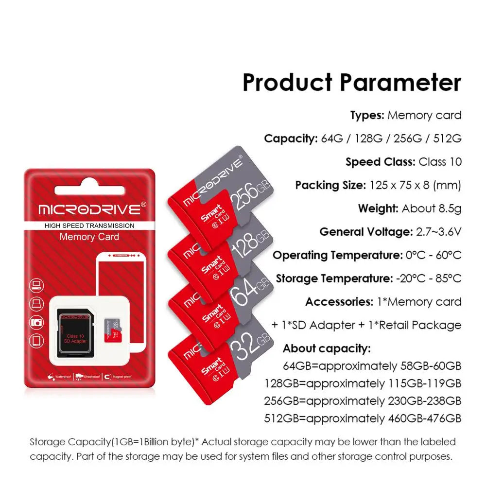 High Speed Class 10 microSD Card - 8GB to 128GB Capacity