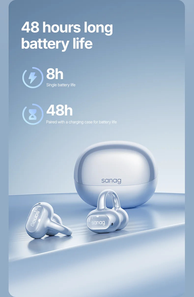 Sanag S8S Bluetooth 5.4 Ear Clip-øretelefoner - vanntette og støyreduserende