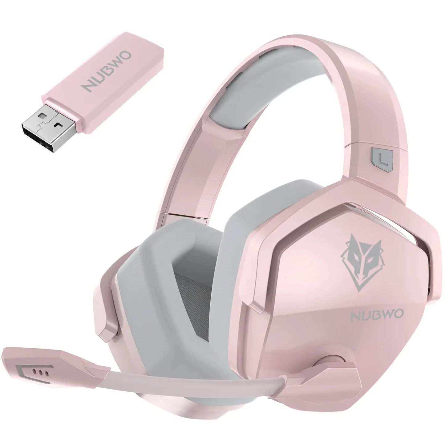 The NUBWO G06 Dual Wireless Headset features a boom mic, active noise cancelling, cushioned ear pads, and an adjustable headband. It includes a USB dongle for seamless connectivity.