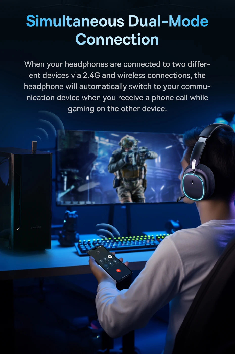 Baseus GH02 Gaming Wireless Headphones with 40-Hour Playtime