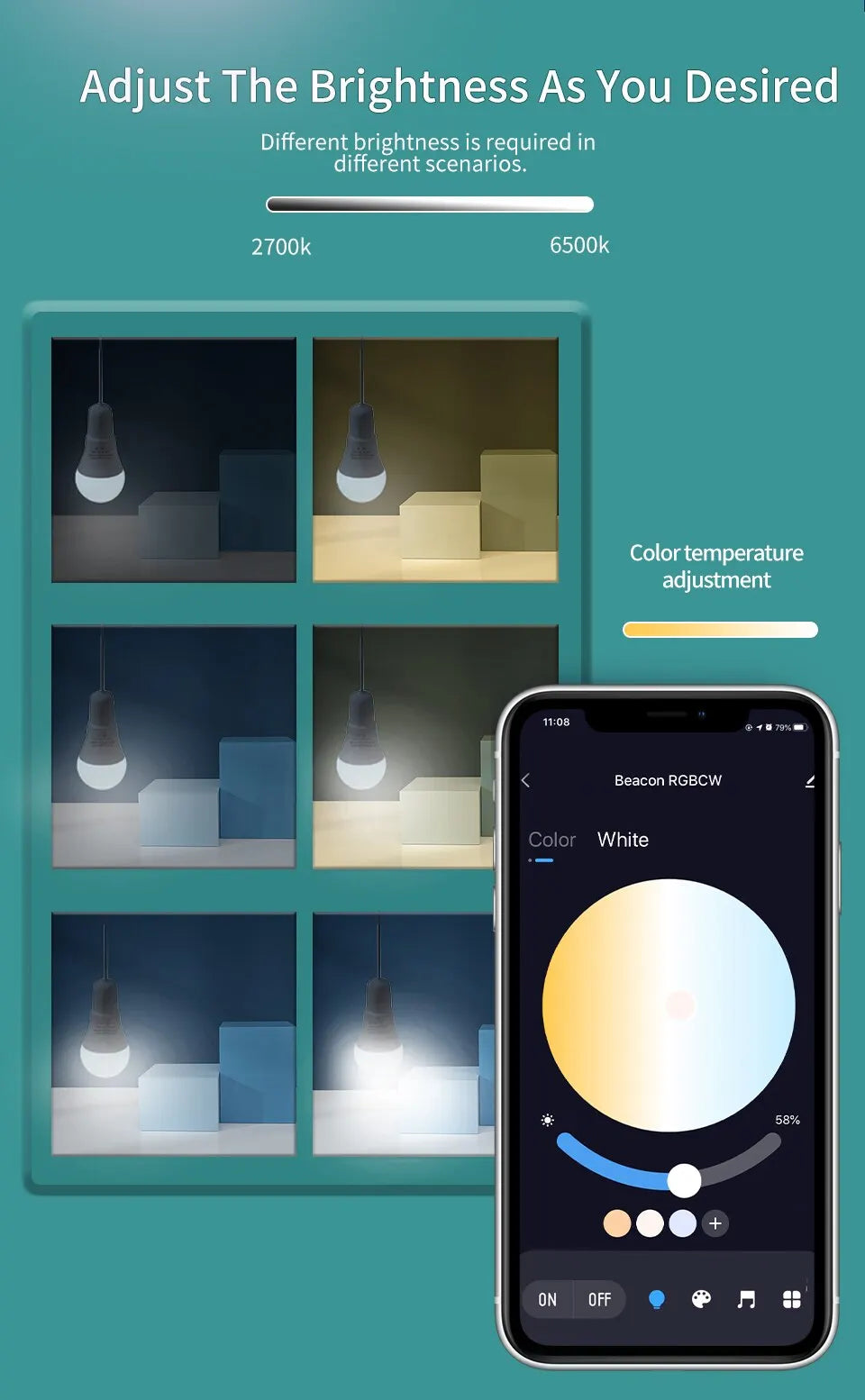 Tuya Bluetooth Smart-pære E27 - dimbar LED-pære med magisk lys