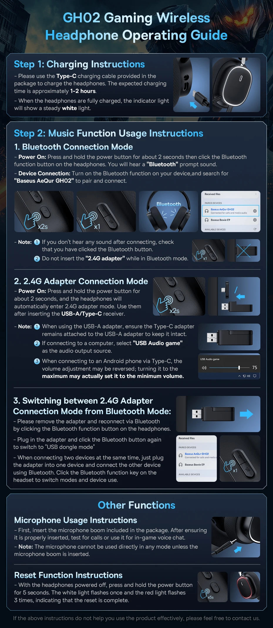Baseus GH02 Gaming Wireless Headphones with 40-Hour Playtime