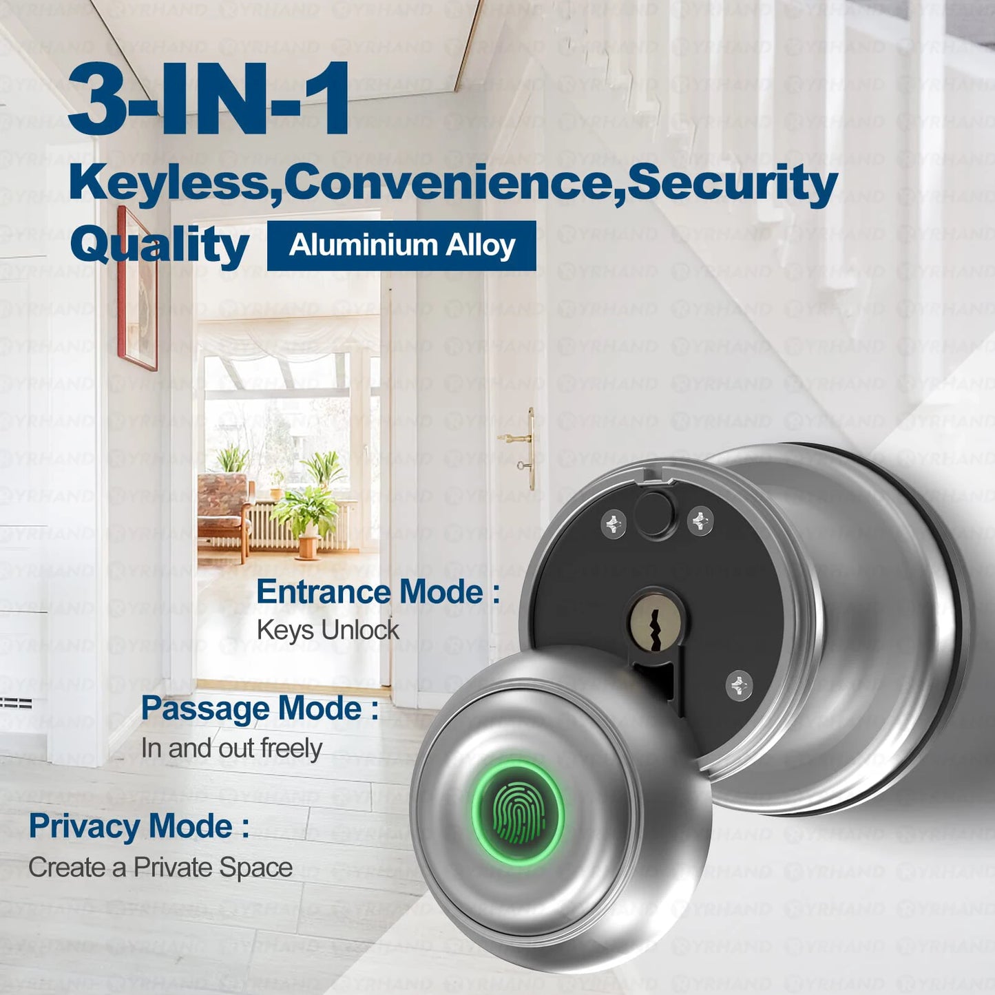 YRHAND Bluetooth Smart Lock - Easy Install Biometric Access