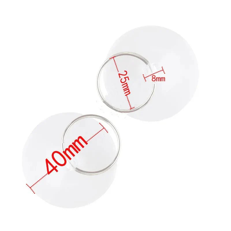 Two transparent circles with metal rings, labeled 40mm diameter, 25mm inner diameter, and 8mm thickness, overlap diagonally like parts of the NoEnName 28 in 1 Screwdriver Tool Kit for Mobile Repairs.