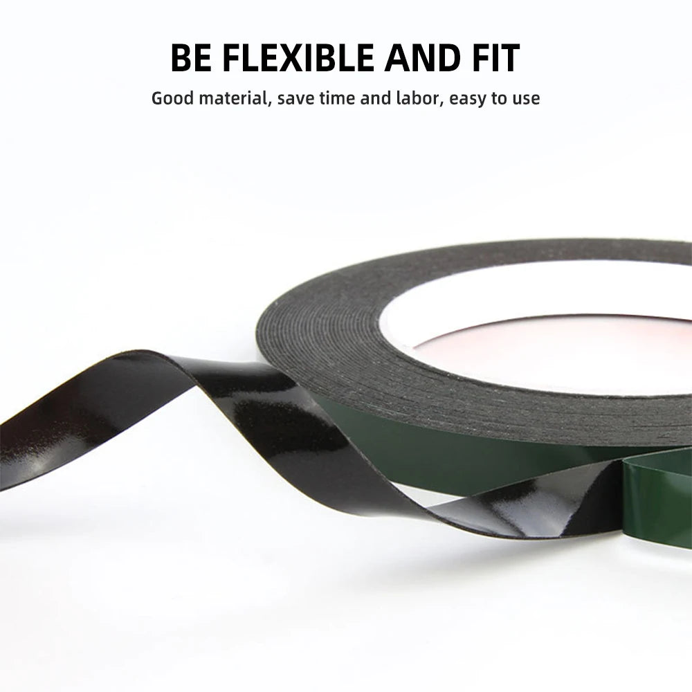 A partially unrolled roll of WELIBA Adhesive Tape for Mobile Repair rests on a white surface. Above it, the text states, BE FLEXIBLE AND FIT and notes it as good material, ideal for mobile repair, saving time and labor while being easy to use.