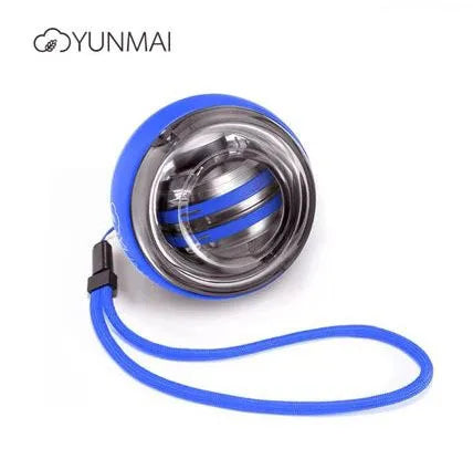 A blue Xiaomi Forearm Exerciser LED Gyroball Trainer with a metallic interior and spherical design, featuring a matching blue wrist strap for easy handling and enhanced grip strength.