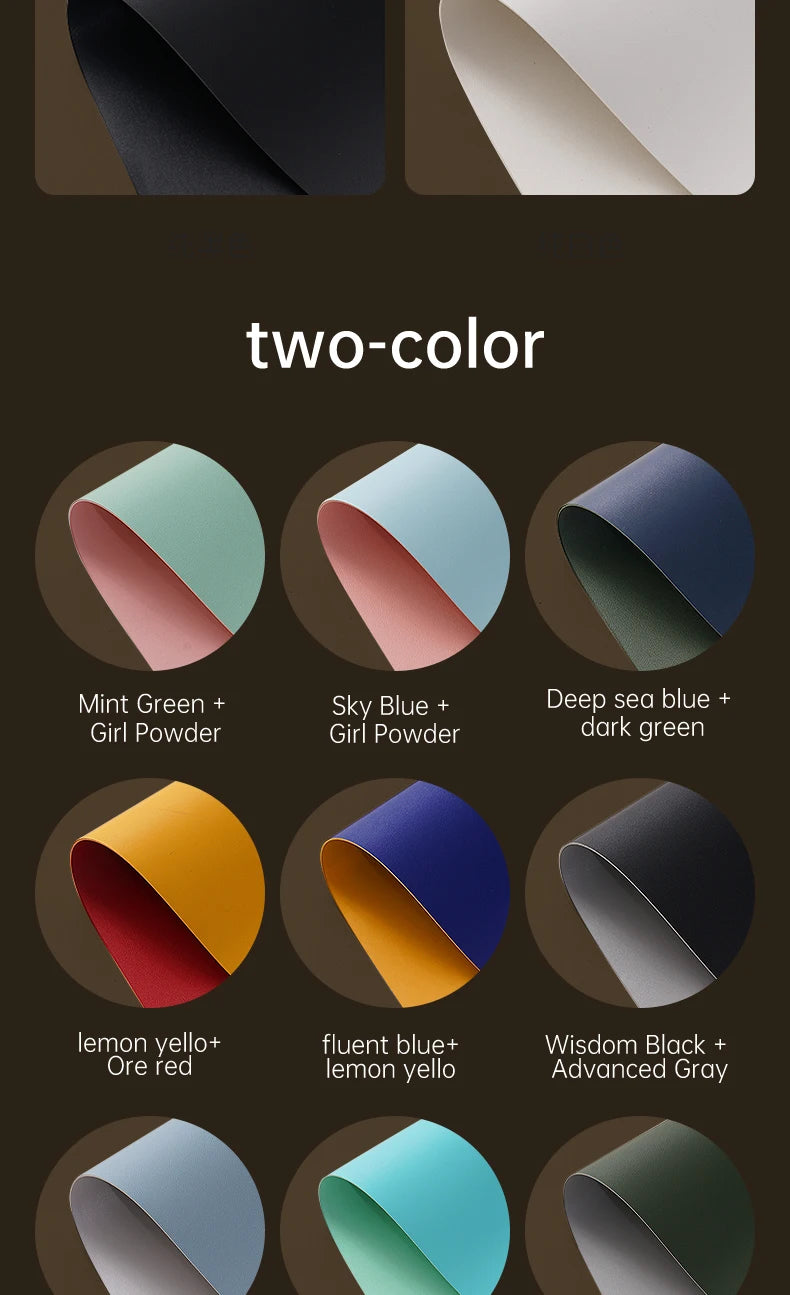 Discover our vibrant two-color paper sheets, ideal for crafting or enhancing projects, with striking combinations like Mint Green/Girl Powder and Deep Sea Blue/Dark Green—a colorful touch akin to the Xummen Large Mouse Pad - Waterproof PU Gaming Desk Mat on your desk.