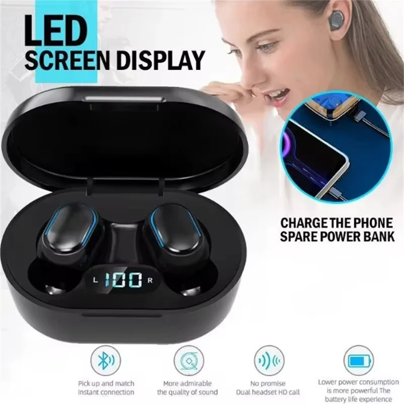 Original E7S trådløst Bluetooth-hodesett med LED-skjerm