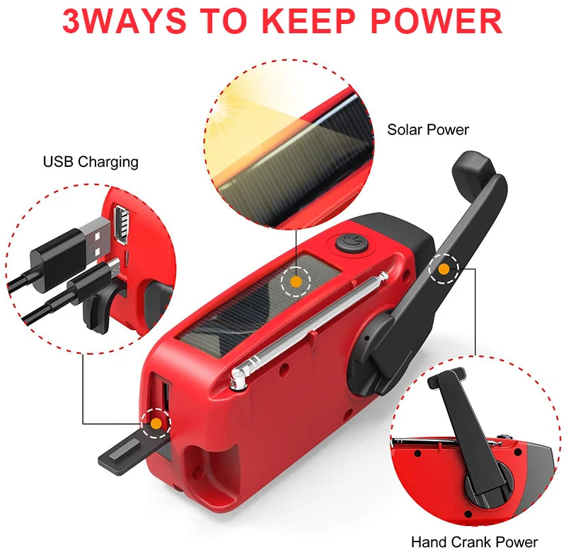 HAMANHK 2000mAh Solar Hand Crank Radio with Flashlight