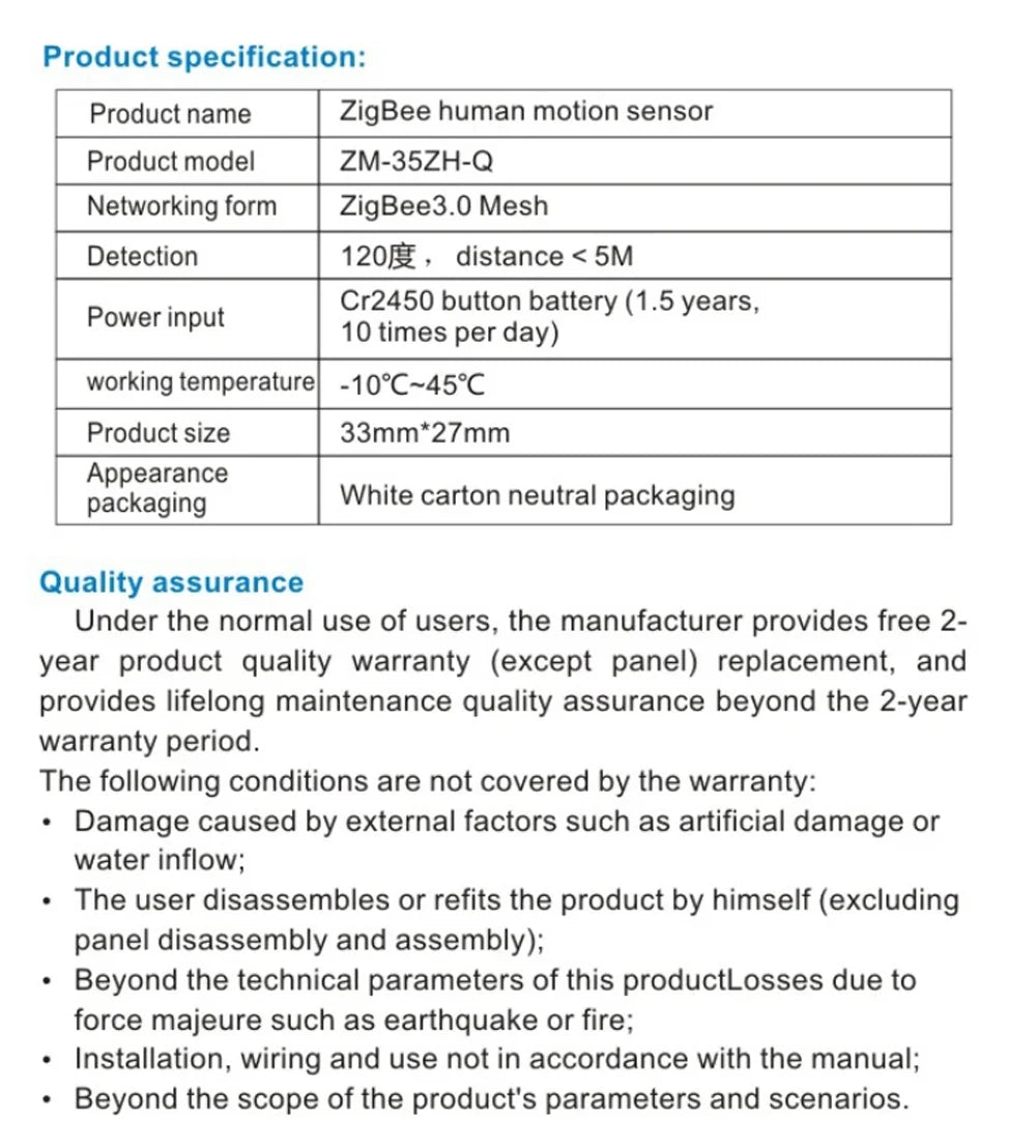 NoEnName Zigbee Mini PIR Motion Sensor - Smart Alerts Enabled