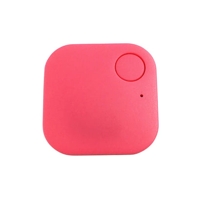 A compact pink Smart Bluetooth 4.0 Anti-Lost Tracker for Valuables with a square shape and rounded edges, featuring a circular button at the top right corner and an indicator light. Ideal for monitoring keys or pets.