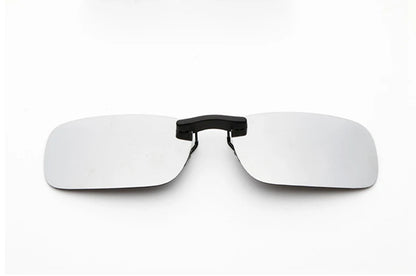 The Honey Joe Polarized Clip-On Sunglasses feature rectangular lenses and a black plastic bridge, designed to fit over regular glasses and provide superior UV400 protection.