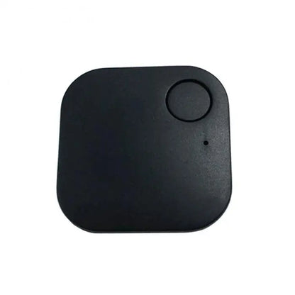 A compact, square black tracker with rounded corners and a circular button plus a small hole at the top right corner. This Smart Bluetooth 4.0 Anti-Lost Tracker for Valuables features a sleek design ideal for easily locating keys or pets.